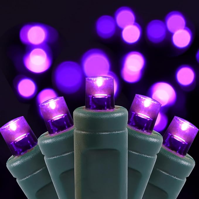 50 LED 5MM Purple Christmas Lights, 17FT Indoor/Outdoor String Light, Mini Lights for Garden, Patio, Christmas Trees - Green Wire, Commercial Grade, UL Listed