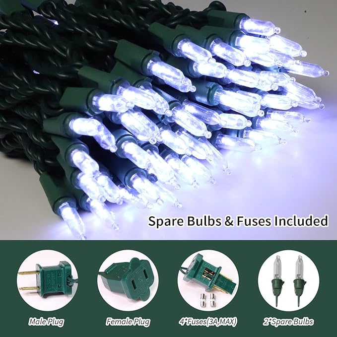 LAMPHOME 21.6ft 100 LED White Christmas Lights Indoor Outdoor, Connectable String Lights Outdoor Green Wire Plug in for Bedroom House Fireplace Christmas Tree Decoration