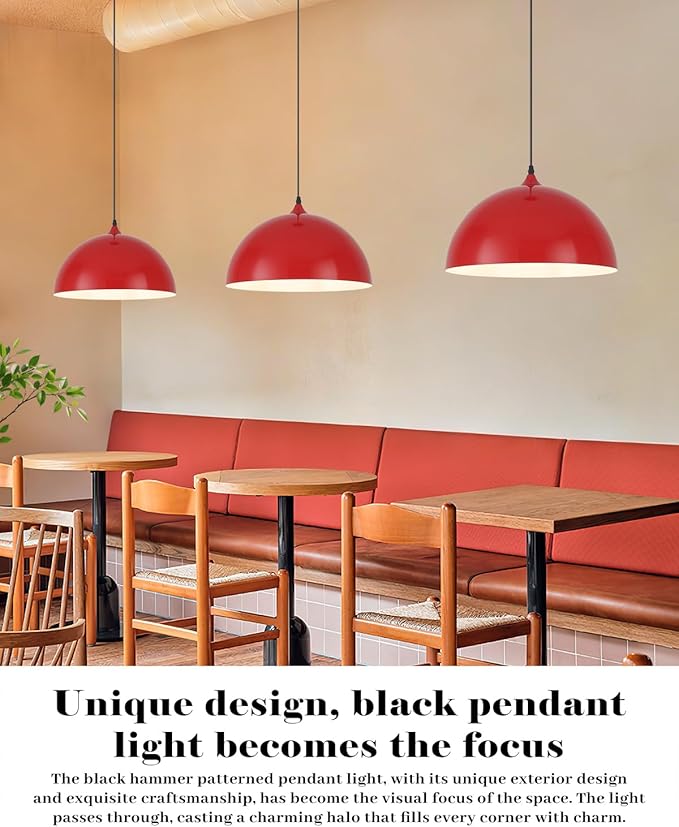 Red Pendant Lights Kitchen Island, 16" Dome Pendant Light, Modern Farmhouse Pendant Light for Kitchen Island, Dining Room, Cafe, Bar, 2 Pack