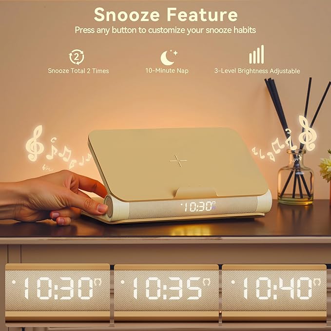 Vivilumens Sunrise Alarm Clock with Wireless Charging Station Bluetooth Speaker Loud for Heavy Sleepers Adults Aesthetic Book Wake Up Light for Bedroom Decor Dimmable Bedside Lamp Tech Birthday Gift