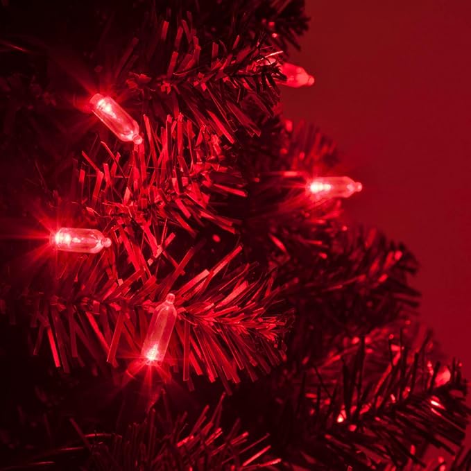 50 T5 LED Red Christmas Tree Lights, 25.5 ft Green Wire Indoor/Outdoor Commercial Grade Mini String, Valentine’s Day and Holiday Lighting