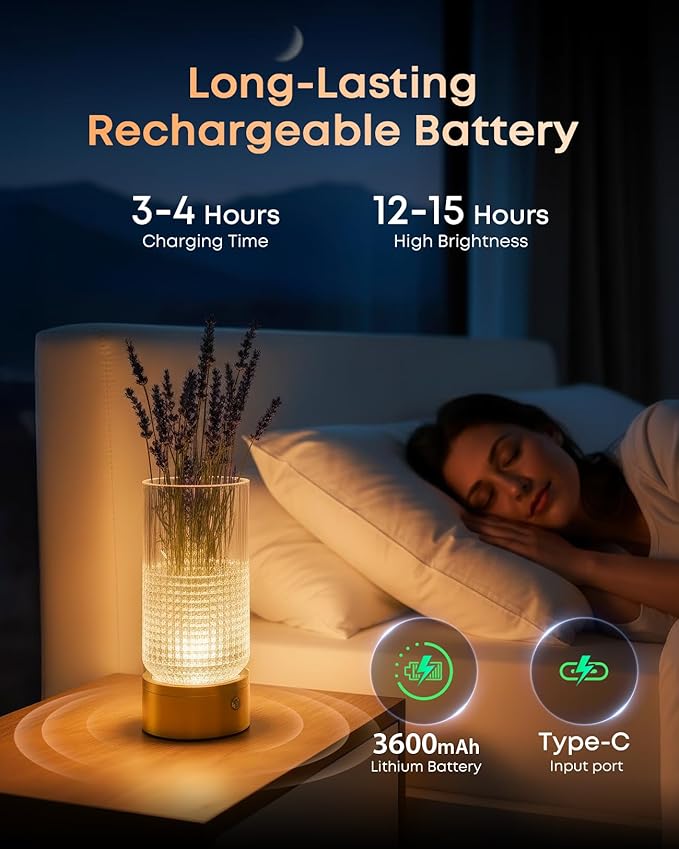 2 in 1 Rechargeable Bedside Lamp & Flower Vase, 3 Color Dimmable Touch Control Cordless Table Lamp, 3600mAh Battery Operated Decorative Lamp for Bedroom Living Room Wedding, Copper Finish
