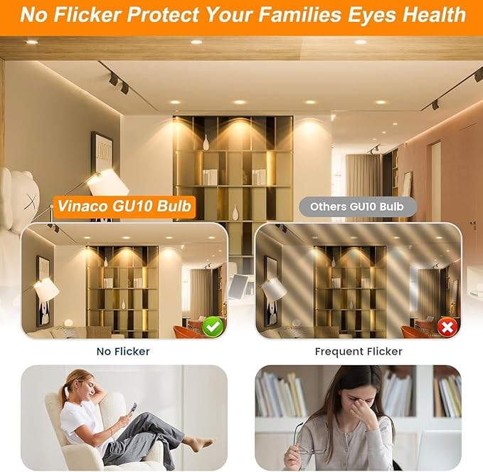 Vinaco GU10 Halogen Bulb Dimmable, GU10+c 110V 50W Candle Warmer Lamp Replacement, MR16 GU 10 50W Halogen Bulb 120V, 50 W MR16 with Glass Cover for Track&Recessed Lighting, 2800K Warm White, 6 Pack