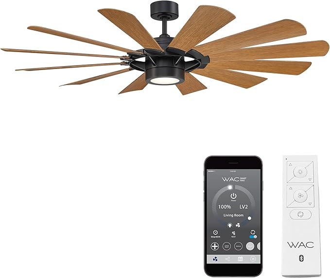 Windmill Indoor and Outdoor 12-Blade Smart Ceiling Fan 65in Matte Black Distressed Koa with 3000K LED Light Kit and Remote Control works with Alexa and iOS or Android App