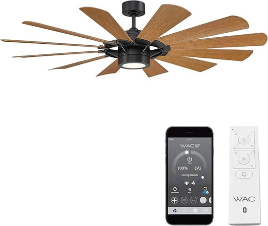 Windmill Indoor and Outdoor 12-Blade Smart Ceiling Fan 65in Matte Black Distressed Koa with 3000K LED Light Kit and Remote Control works with Alexa and iOS or Android App