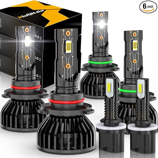 Compatible for 1999 2000 2001 2002 Chevy Silverado Light Bulbs, 9005 High Beam 9006 Low Beam 880 Fog Lights, 6000K Light Combo Kit, Plug n Play, Powersports Bulbs, 6-Pack