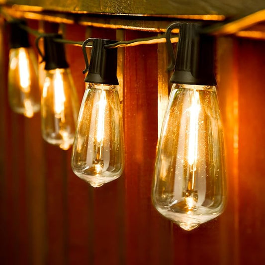 Vocevos 100FT LED Outdoor String Lights with 52 Waterproof Shatterproof ST38 Vintage Edison Bulbs, Outside Lights for Patio Lighting Cafe, Bistro, Backyard, 2700K Dimmable