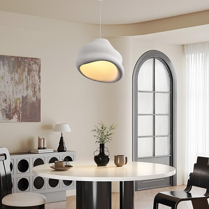 JAYMP Wabi Sabi Pendant Light for Dining Room Kitchen Island Hallway Restaurant Modern Hanging Lamp E26 Base Japanese Style Conch Shape Lighting Fixture, Matte White, 50cm/19.7in