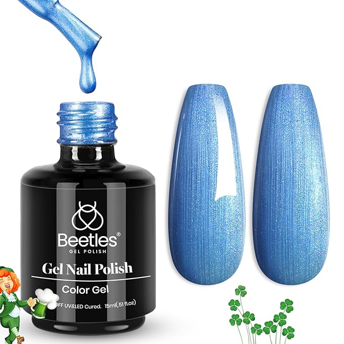 Beetles Pearl Gel Nail Polish - 15ml Blue Nail Polish Drawing Swirl Shell Thread Effect Dark Blue Gel Polish Soak Off UV & LED Cured Long-Lasting Manicure St Patrick Day Gift for women