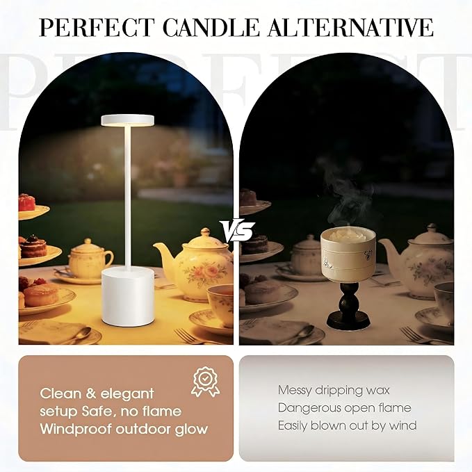 Cordless Table Lamp – 2 Pack Rechargeable Table Lamps, 5000mAh Battery Operated Lamp with 3-Color Dimmable Light, Outdoor Table Lamp for Bedroom, Restaurant, Patio, Home Décor (White)