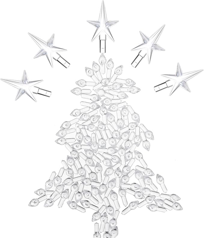 Boao 100 Pieces Ceramic Christmas Tree Bulbs and 5 Stars Replacement Plastic Bulbs for Ceramic Christmas Tree Decorations(3.8 mm Diameter,Transparent)
