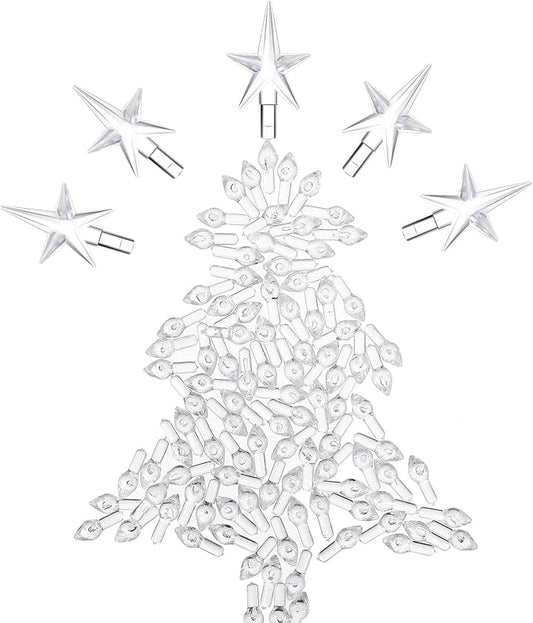 Boao 100 Pieces Ceramic Christmas Tree Bulbs and 5 Stars Replacement Plastic Bulbs for Ceramic Christmas Tree Decorations(3.8 mm Diameter,Transparent)