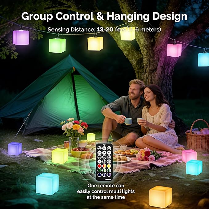 LOFTEK 4-inch LED Cube Lights: RGB 16 Colors Tesseract Cube, Cosmic LED Mood Lamp with Remote Control, IP65 Waterproof Rechargeable Bedside Lamp Night Lights for Kids Nursery Toys Gift