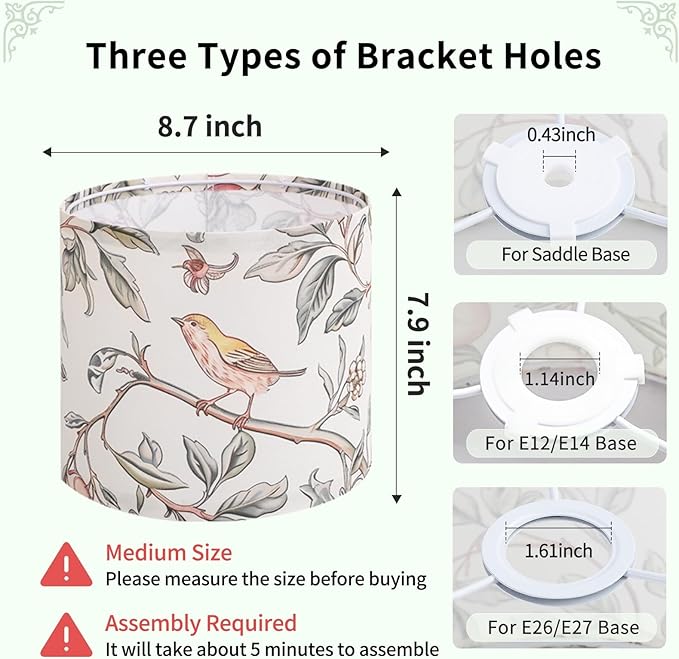 8.7in Small Lamp Shade, Linen Drum Lamp Shades, HD Printing Bird Lampshade, Lampshades for Table Lamp, Modern Farmhouse Small Lamp Shades for Floor Lamps, Decorative Lamp Shades (1 Pack)