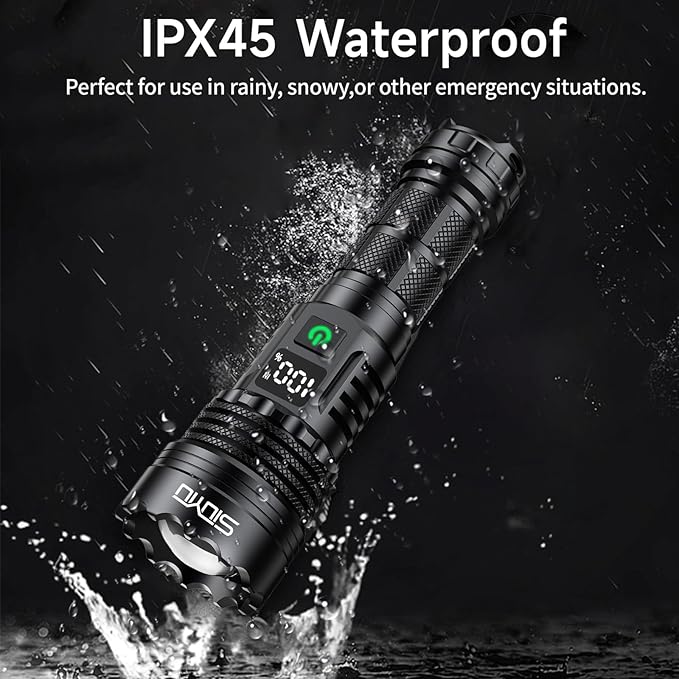 Flashlights High Lumens, Tactical Flashlight Super Bright, USB-C Rechargeable with Battery Display, 5 Modes & Adjustable Focus, Camping Emergency Light for Outdoor Home Security