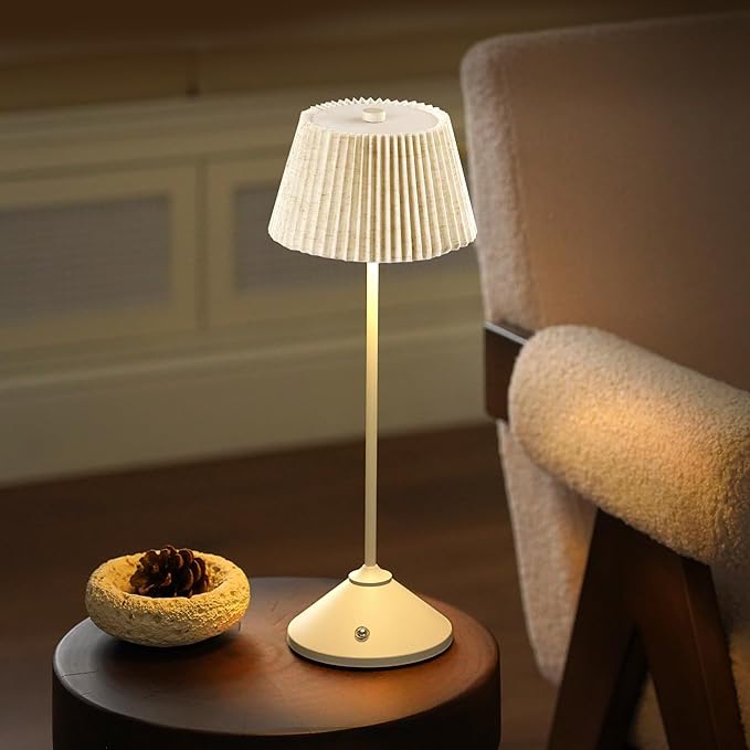 Cordless Rechargeable Table Lamp – 3 Adjustable Color Temperatures, Lightweight & Portable, Matte Metallic Finish, Waterproof, Battery Operated for Indoor& Outdoor Use (White)