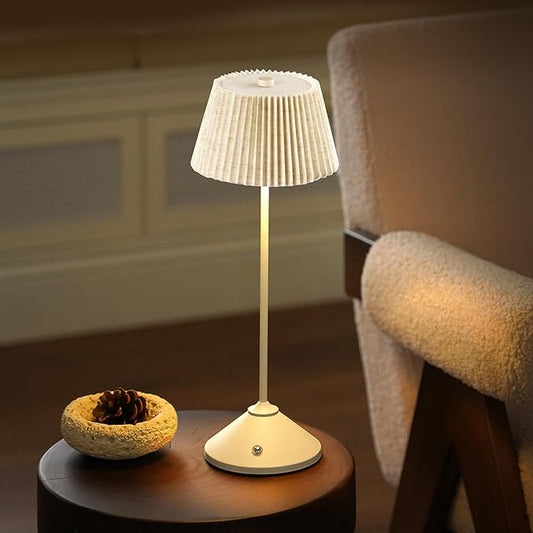 Cordless Rechargeable Table Lamp – 3 Adjustable Color Temperatures, Lightweight & Portable, Matte Metallic Finish, Waterproof, Battery Operated for Indoor& Outdoor Use (White)