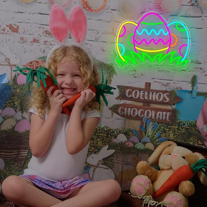 Easter Eggs Neon Sign Dimmable Easter Window Lights Three Colorful Eggs On Grass Neon Lights Egg Hunt Led Sign Happy Holiday Window Lights Decorations