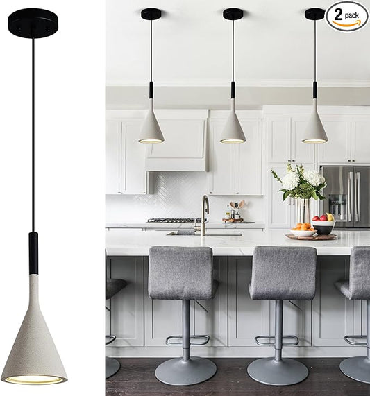 Farmhouse Grey Pendant Light Fixtures 1-Light Concrete Industrial Kitchen Island Pendant Lighting for Dining Room Bedroom Hallway Pendant Ceiling Lamp(2-Pack)