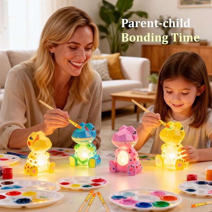 Paint Your Own Dinosaur Lamp Kit - Art & Crafts Supplies Painting Kits for Kids 6-12, DIY Night Light Dinosaur Toys, Birthday Gifts Christmas Crafts for Girls Boys Ages 4 5 6 7 8 9 10 11 12+