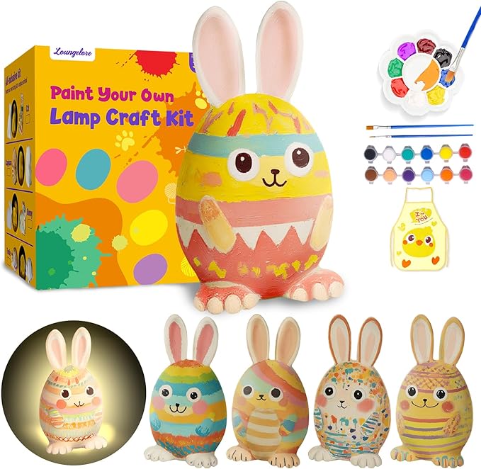 Paint Your Own Bunny Lamp Kit, Art Supplies Arts & Crafts Kit for Kids Age 4-8, Unique Easter Rabbit Egg Gift, Creativity Painting Kit Toy for Girl Boy Birthday Gift Ages 3 4 5 6 7 8 9 10 11 12+