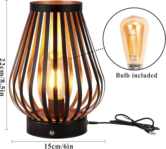 JHY DESIGN Set of 2 Dimmable Touch Bedside Table Lamp 8.5''H Rechargeable Battery Powered Lamp with LED Edison Style Bulb Cordless Accent Light for Weddings Parties Patio Events for Indoors Outdoors