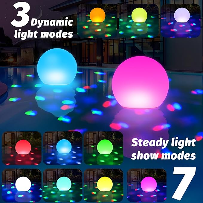 Floating Pool Lights, 6 Inch Light Up Pool Balls with Underwater Lights Show, Color Changing LED Pool Light That Float, IP68 Waterproof Floating Light for Pool, Party, Pond - 1pcs