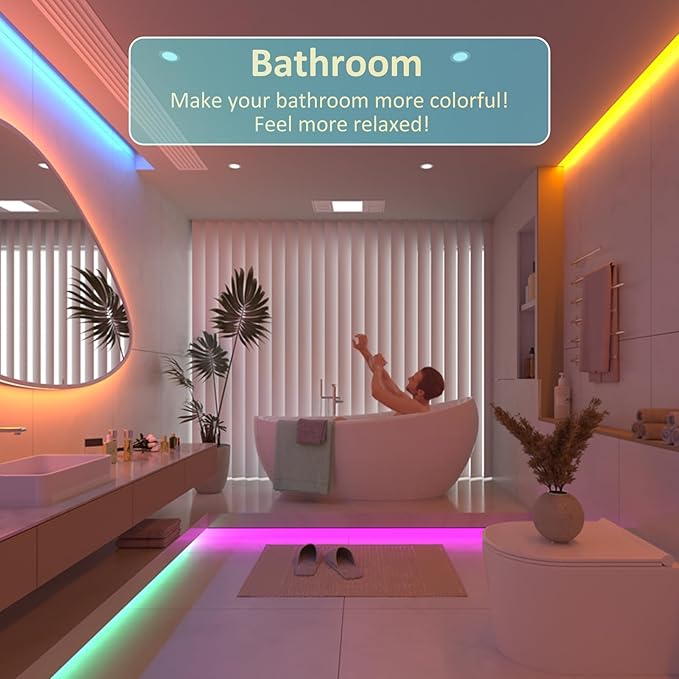 PAUTIX RGB COB LED Strip Light IP65 Waterproof,UL Listed 24V Color Changing Flexible Tape Lights 16.4ft/5m Multicolor,for TV,Bedroom,Bathroom,Party DIY Decoration(Adapter&Controller Not Included)
