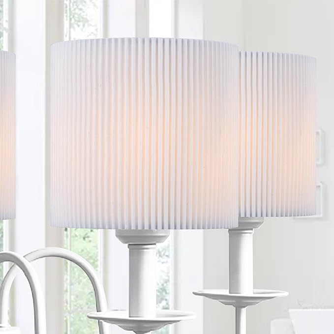LAMPWELL KETTE Clip-on Pleated Fabric Lamp Shades for for Table Chandelier Wall Lamp,Set of 2,Small Drum,5.4"×5.4"×H5.2",TC fabric,Handmade,Modern Trendy Decorative,ONLY FOR CANDLE BULB,White