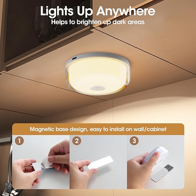 Rechargeable Shower Light No Wiring - 15 Color Changing Mood Light for Shower Bathroom Closet Bedroom Livingroom, 2 Pack