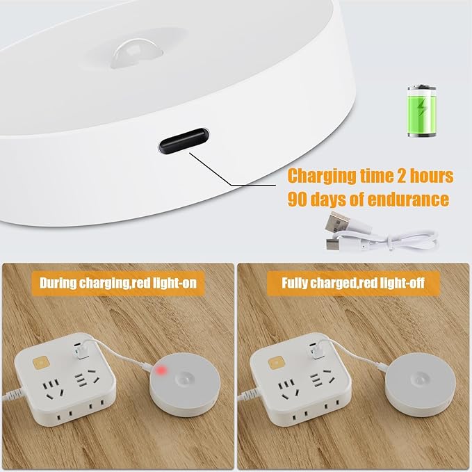 3 Pack Motion Sensor Light Indoor, Upgraded 14 LEDs Night Light USB Rechargeable, 3 Light Modes & Long Last Battery, Cordless Magnetic NightLight for Closet, Bedroom, Stairs - Warm White