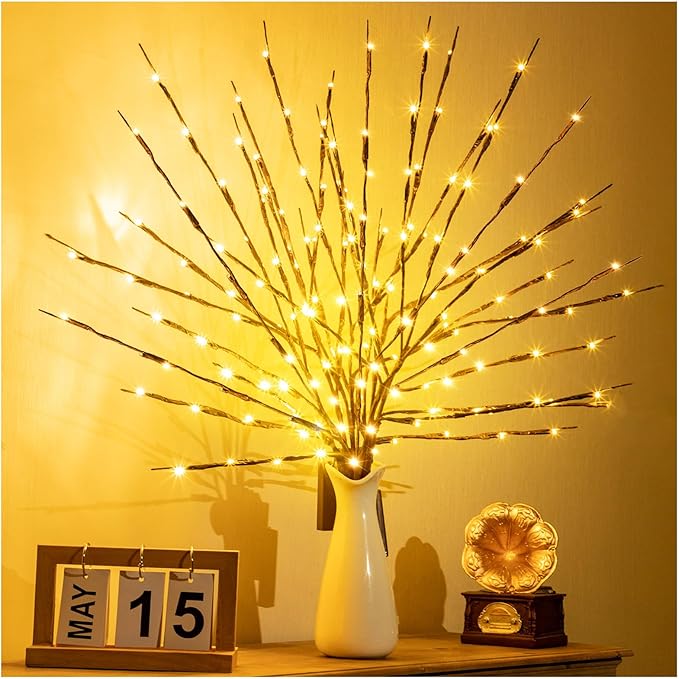 KXCOFTXI 3 Pack Twig Lights, Prelit Branches, USB Plug in Branches Lights with 60 LED Bulbs, Romantic Decorative Iights for Vase, Lighted Tree Branches for Indoor, Plug in Lighted Branches for Party