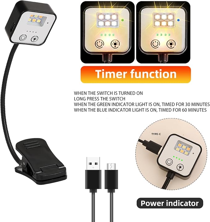 5 Pack Rechargeable Book Lights for Reading at Night in Bed Rechargeable LED Book Light with Memory Function Lightweight Booklight Bulk Clip on Small Travel Reading Lamps for Book Lovers USB Charging
