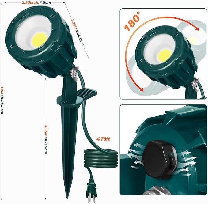 120V Spotlight Outdoor Halloween, 10W LED Spot Light with 4 Extra Lenses (Red Green Blue Yellow), Waterproof Landscape Spotlights for Christmas, Holiday, 5FT Extension Cord