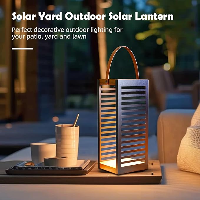 Solar Yard Outdoor Floor Lamp Solar Powered Light, Patio Waterproof Metal Solar Lantern with Handle, Plant Decor for Patio, Yard, Porch, Large