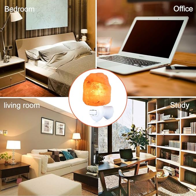 2 Pack Himalayan Natural Salt Lamp Night Light Plug in, Certificated 360 Degree Rotatable Wall Plug with Extra 4 Replacement Bulbs for Bathroom Bedroom, Pink Crystal Rock Salt Hand Crafted