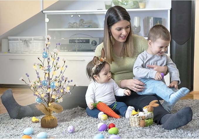 RoseCraft Easter Decorations, Artificial 18 Inch Easter Egg Tree Tabletop Decor with Delicate Ornaments, for Home Party Wedding Holiday Spring Summer Decoration, Purple/Blue.