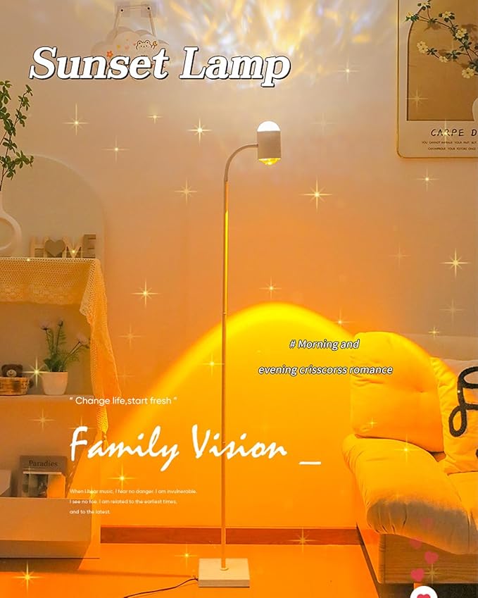 White Sunset Lamp, 360 Degree Rotation Projection Led Lights Night Light, Multicolor Colors 3D Ocean Wave Lights, Modern Floor Lamp for Living Room Bedroom Office Dining Room Ambient Lighting