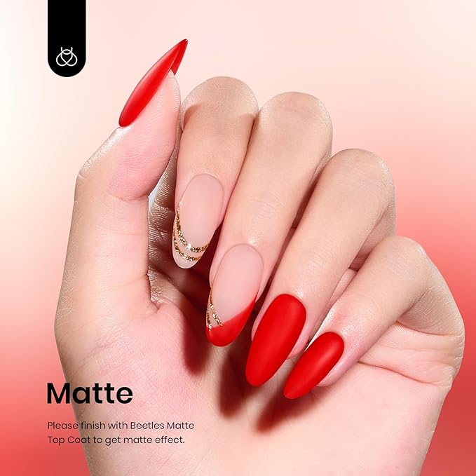 Beetles Red Gel Polish - 15ml/0.51 FL.OZ, Scarlet Red Gel Nail Polish, Soak Off UV LED Nails Art, Long-Lasting Manicure Salon DIY Home