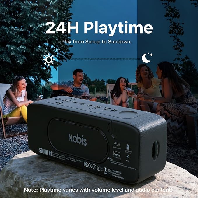 NOBIS Bluetooth Speaker, IP68 Waterproof, Bluetooth 6.0,Portable Speaker Wireless with 20W Loud TWS Stereo Sound, 24H Playtime, Voice Assistant Support, TF Card Slot & AUX Input, for Camping, Travel
