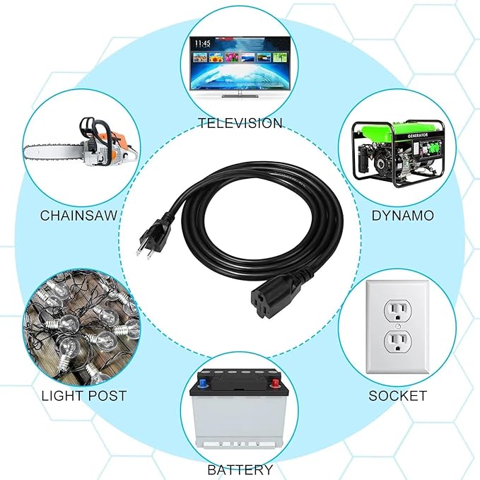 Kanayu 15 Pack 6 ft Outdoor Extension Cord Heavy Duty Black Extension Cord with 3 Prong 16 AWG SJW Heavy Duty Power Cable Weather Resistant