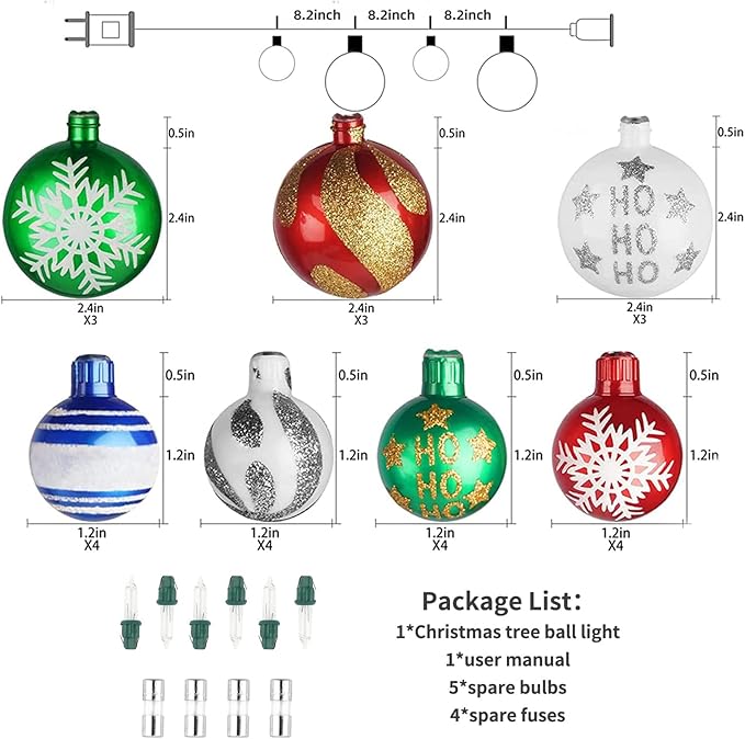 Christmas Ball Ornament Lights, 28ft 25 Bulbs Tree String Lights, Indoor Plug-in Expandable Wire for Holiday Party