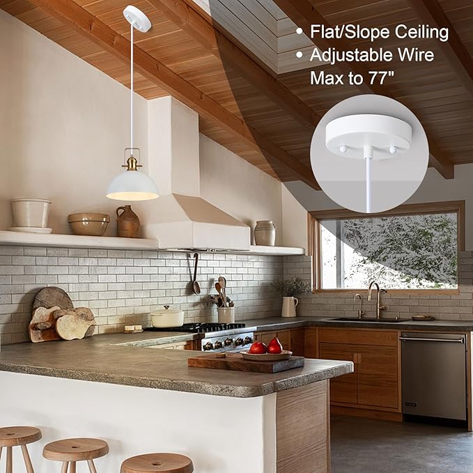 12 Inch Pendant Lights for Kitchen Island Matte White Farmhouse Pendant Light fixtures Adjustable Height Dome Hanging Light for Dinning Room Bedroom Hallway,3 Packs