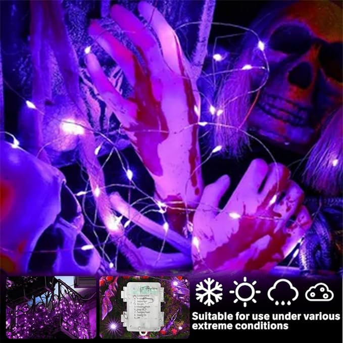LAMPHOME Purple Fairy Lights, 100 LED 33ft Battery Operated Halloween Lights with Remote, 8 Modes Twinkle String Light for Halloween Thangksgiving Fall Tree Indoor Outdoor Decoration