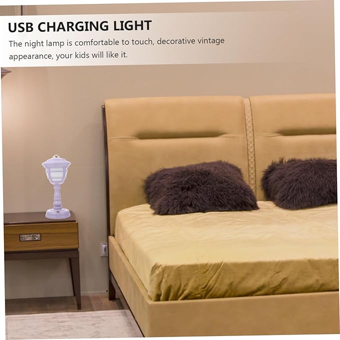 NUOBESTY Vintage USB Rechargeable Table Lamp with Level Dimming Retro Nightstand Light for Bedroom Compact Decorative Household Lantern Creative Ambient Lighting for Home Office