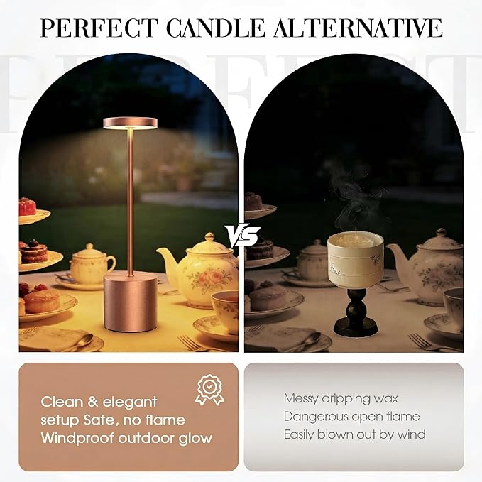 Cordless Table Lamp – 2 Pack Rechargeable Table Lamps, 5000mAh Battery Operated Lamp with 3-Color Dimmable Light, Outdoor Table Lamp for Bedroom, Restaurant, Patio, Home Décor (Rose Gold)
