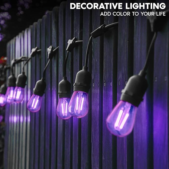 LUXRITE S14 Edison LED Purple Light Bulbs, 0.5W, Colored LED Bulbs for Outdoor String Lights, UL Listed, E26 Base, Indoor Outdoor, Decoration, Party, Holiday, String Light Replacement Bulbs (4 Pack)