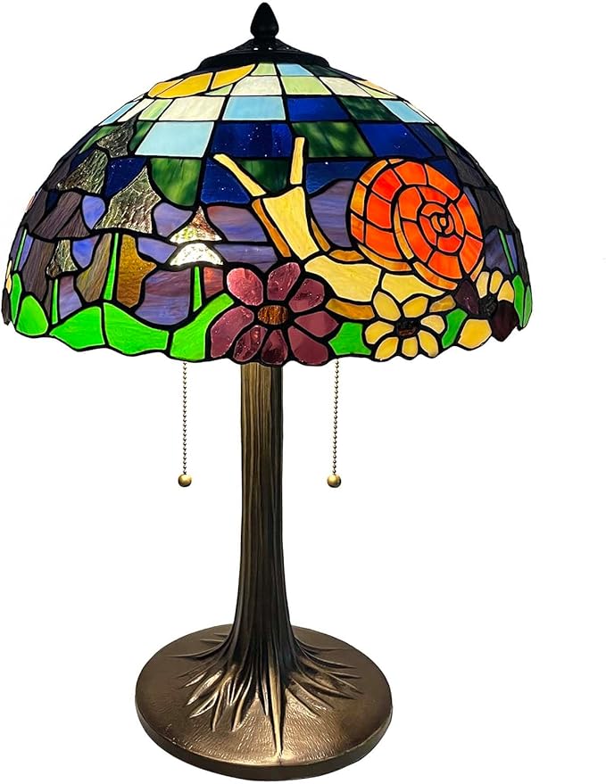 Bieye L13007 Land Snail Tiffany Style Stained Glass Table Lamp for Home Decoration (Orange, 16" W x 23" H)