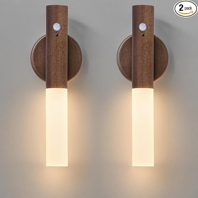 Montford Wall Sconces Set of Two Battery Operated, Motion Sensor Night Light Magnetic Wall Light Rechargeable Wall Sconce, Peel and Stick Sconce Lights for Hallway