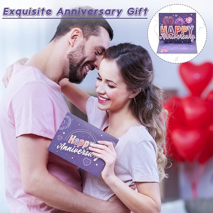 LIGHTS & FIREWORKS Pop Up Anniversary Cards for Couple, Romantic Flower Greeting Card for Wife, Wedding Anniversary Cards for Her with Envelop